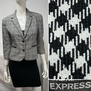 Express Women's 6 Black White Houndstooth Plaid Stretch Cropped Blazer Jacket